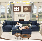 142.5" U Shaped Couch, Modular Sectional Sofa, 3-Seater Comfy Cloud Couch, Set of Modular Pieces with Movable Ottoman, Deep Seat Couches for Living Room, Chenille, Navy