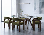 Farmhouse Dining Chairs Set of 4 - Upholstered Armchairs with Chenille Cushions & Curved Wooden Arms, Barrel Wood Kitchen Chairs for Dining Room/Cafe/Kitchen Island (Sage Green)