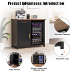 GDLF Coffee Bar Cabinet with Fridge Space, Mini Fridge Stand,Black | Compact Refrigerator Stand, Large Drawer & Cabinet, Black Finish with Warm Brown Top for Kitchen, Office, Dorm & Snack Bar