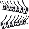 Dseap Coat Rack Wall Mount - 29.5” Long 8-Tri-Hooks Heavy Duty Coat Hanger Rail Wall Hooks for Hanging Coats Hats Clothing Clothes Purse Mudroom Entryway, White & Black, Pack of 2