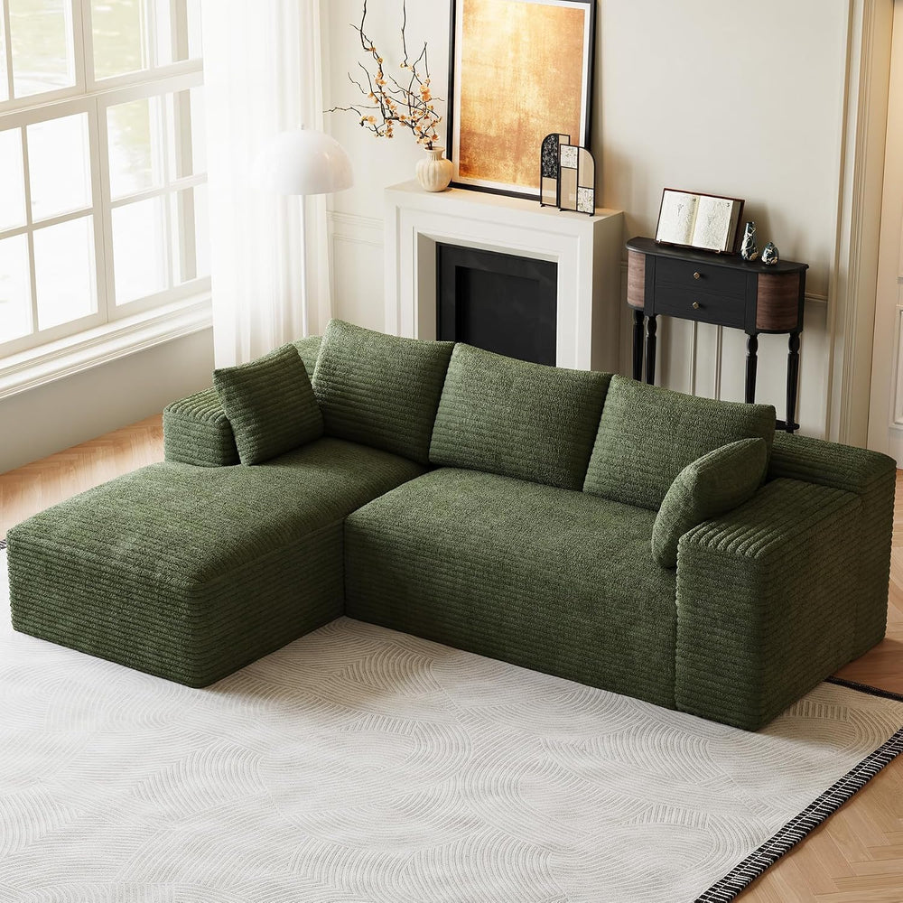 ONEMMLION 96" L-Shaped Cloud Couch Sofa with Chaise, Green | Corduroy Co...
