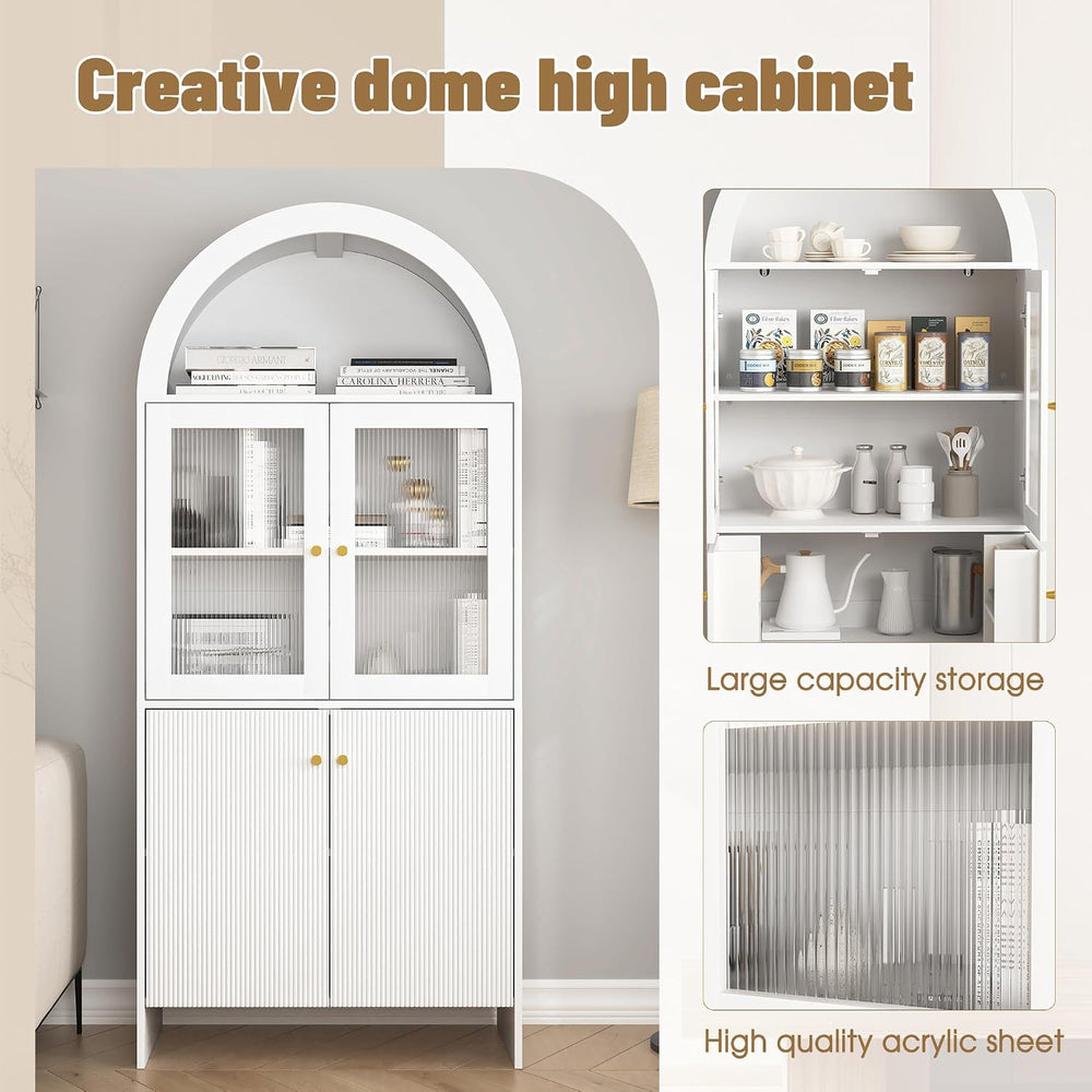 Spaco 69" Tall Arched Kitchen Pantry Cabinet with Led Lights,Wood Fluted...