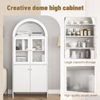 Spaco 69" Tall Arched Kitchen Pantry Cabinet with Led Lights,Wood Fluted Kitchen Storage Cabinet with 5-Tiers Storage Shelves,Modern Versatile Cupboard with Glass Doors for Dining Room. (White)