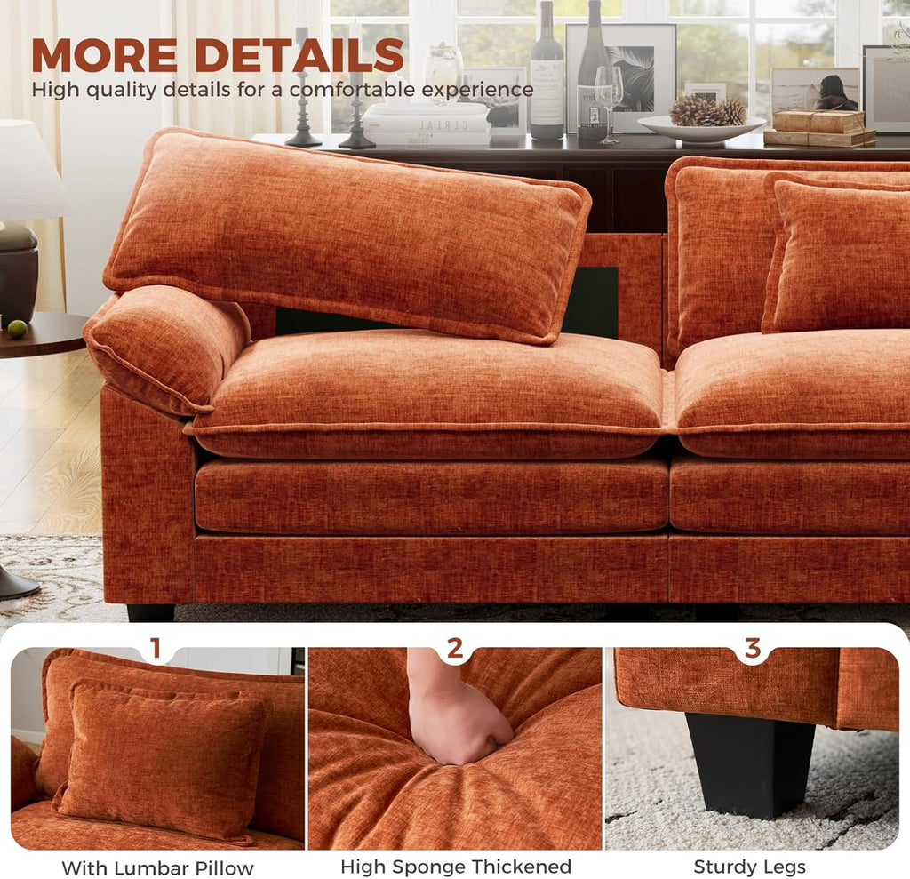 120" Oversized Modular Sectional Sofa, Comfy U-Shaped Cloud Couch w/ 2 Movable Ottoman, 5-Seater Chenille Deep Seat Modern Sofa Couch for Living Room, DIY Combination, Terracotta Orange