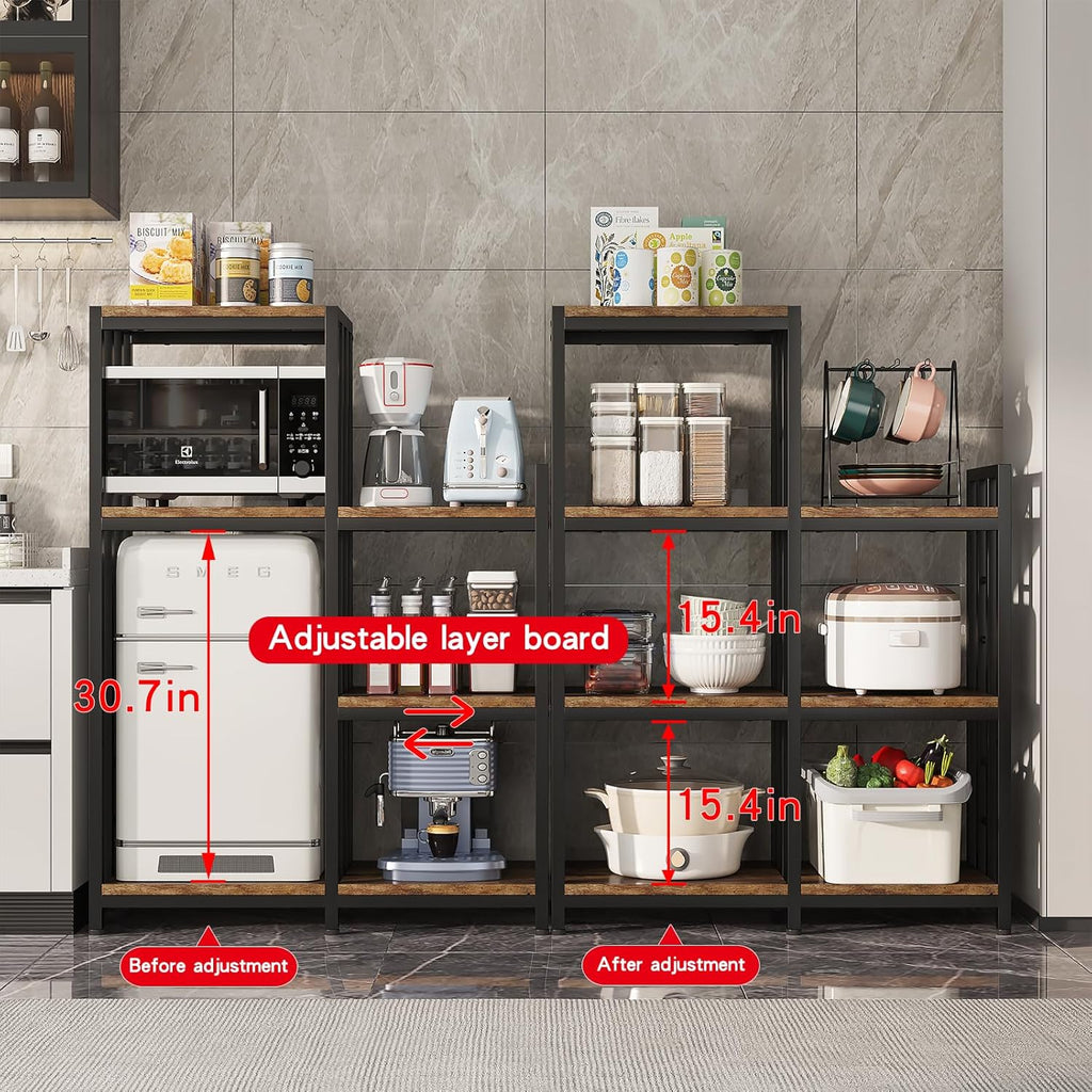 6-Tier Kitchen Bakers Rack, Freestanding Mini Fridge Stand Height Adjustable Bakers Rack with Storage, Sturdy Microwave Stand with Storage, Mini Fridge, Coffee Bar for Living Room Rustic Brown