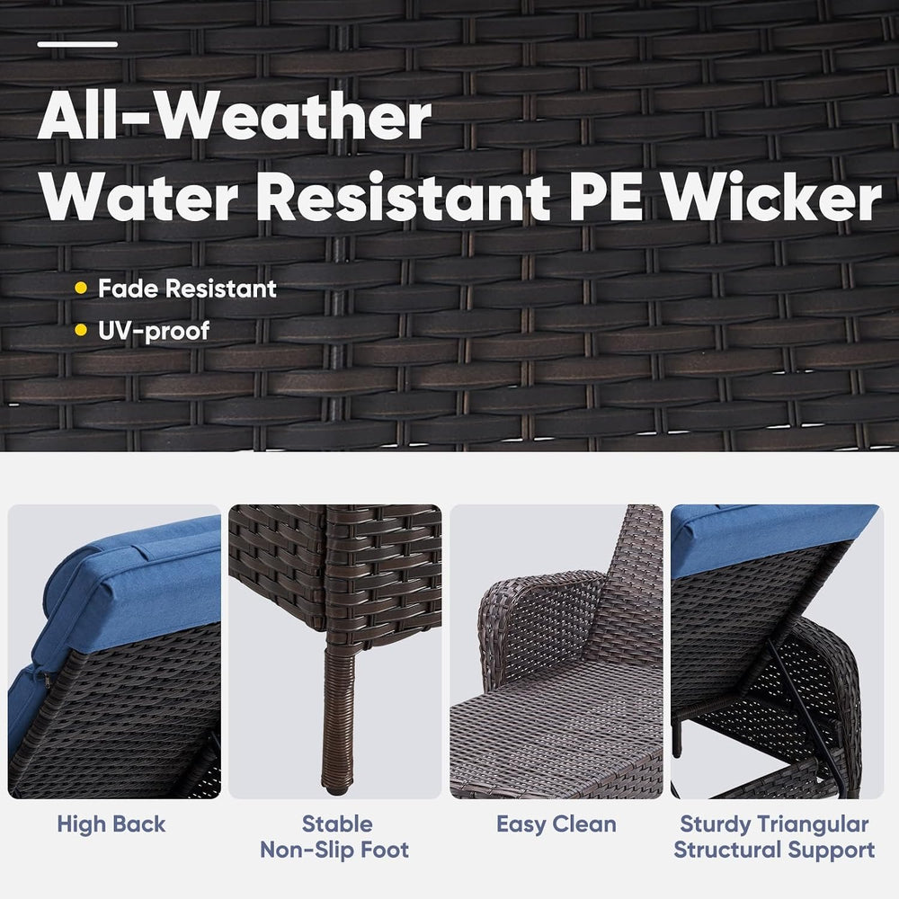 Belord Wicker Outdoor Chaise Lounge Patio Recliner - 75 Inch Adjustable Chais...