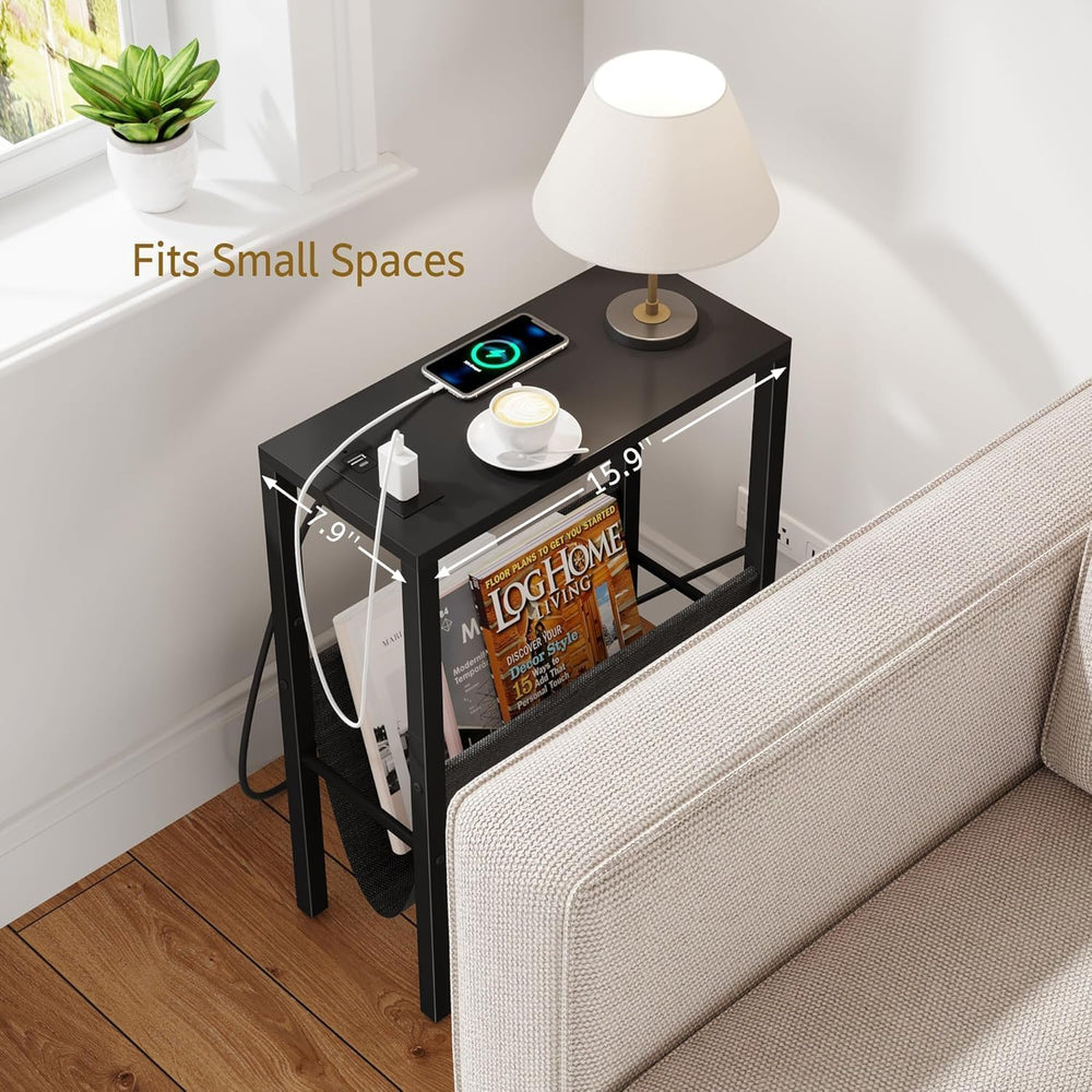 Vagusicc Narrow End Table with Charging Station, Narrow Nightstand with USB P...
