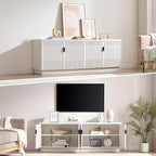68" TV Stand for 75Inch TV, Entertainment Center with Storage and Adjustable Shelves, Modern Wood Media Console with 4 Fluted Doors for Living Room, White, Set of 2