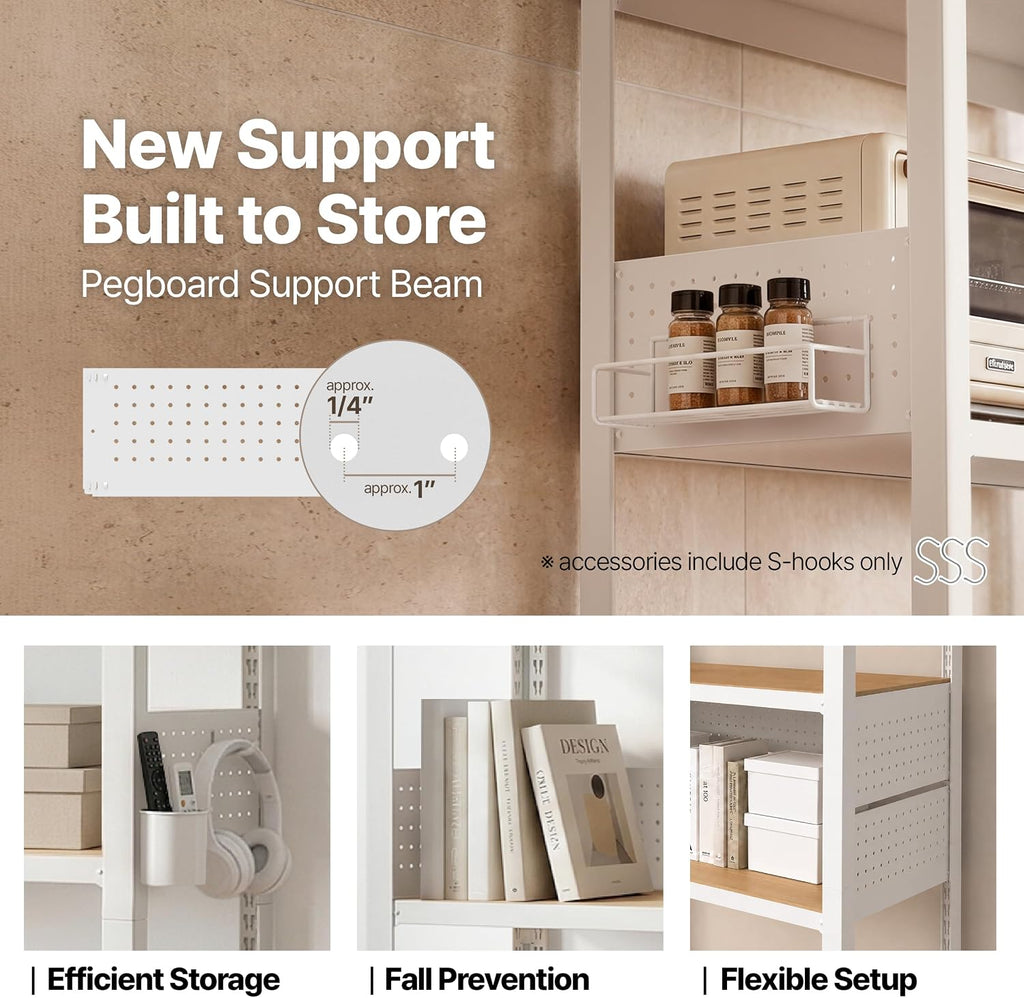 House White 32" W 5 Tier Rolling Pegboard Storage Cart Wheels | Rolling utility cart with lockable wheels and pegboards for kitchen, laundry, pantry and garage storage