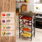 5-Tier Utility Kitchen Cart Storage with Pull-Out Baskets and Wood Top,Heavy Duty Multi Rolling Pantry Kitchen Cart on Wheels for Fruit Potato Onion Vegetable Snack Produce,Black