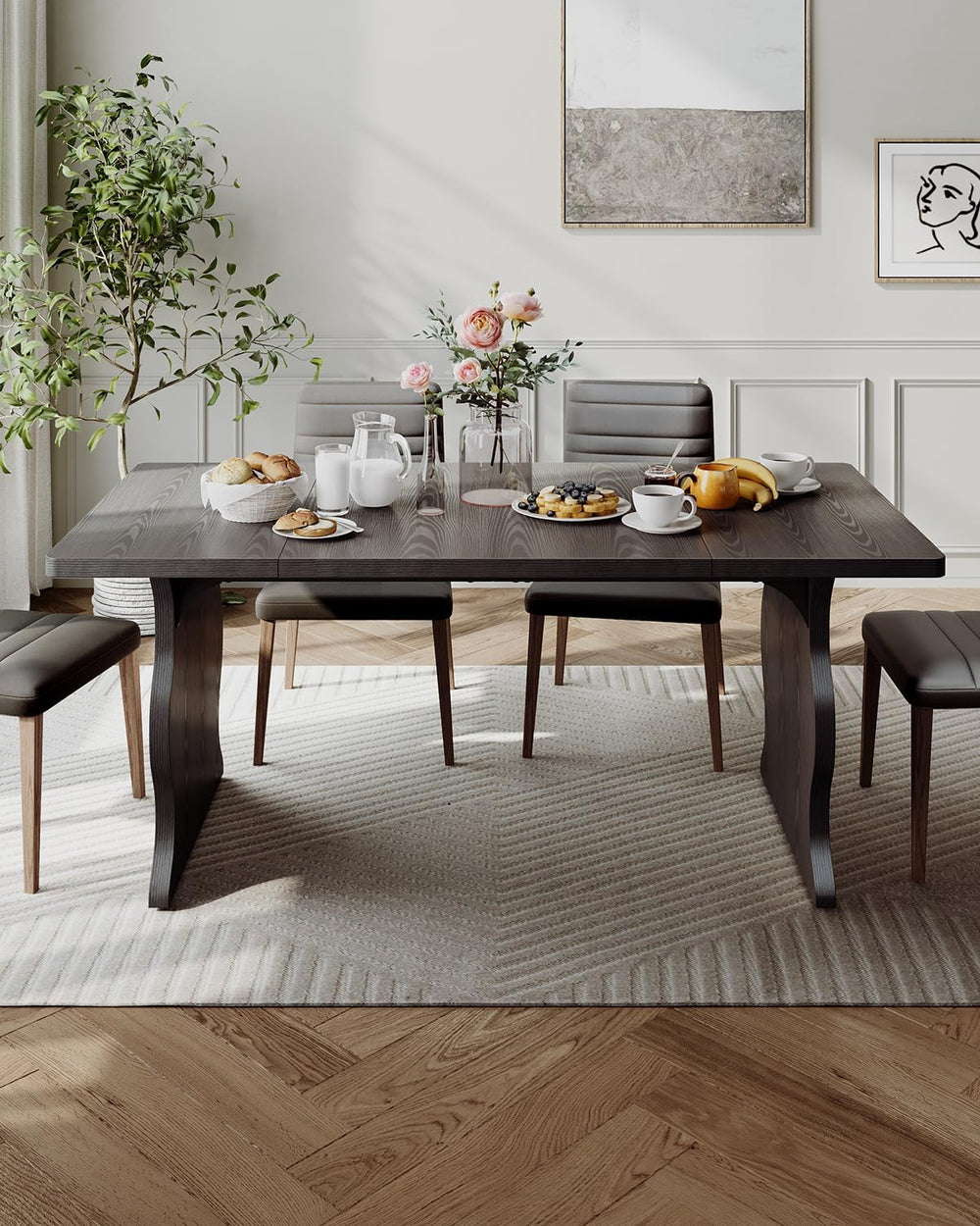 LITTLE TREE Modern Dining Table for 4-6 People, 63 Inch Rectangular Kitchen T...
