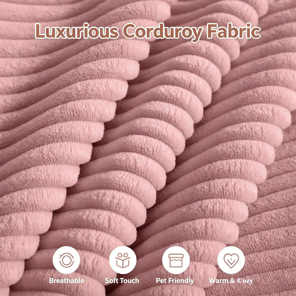 Corduroy Ottoman 30.3 Inch - No Assembly Needed Foot Rest Stool, Plush Sag-Fr...