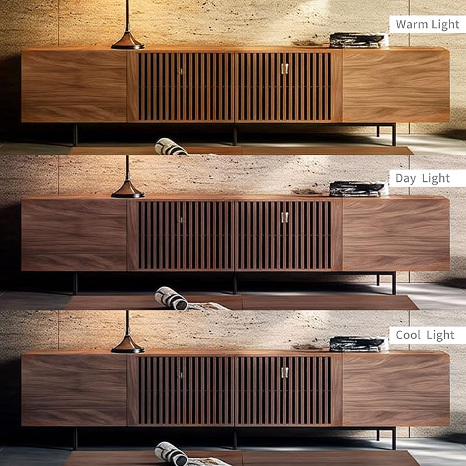 Mid Century Modern TV Stand with 4 Doors, 94.48 Inch Wide Entertainment Center TV Console for Living Room Bedroom, Media Console TV Cabinet with Storage Walnut