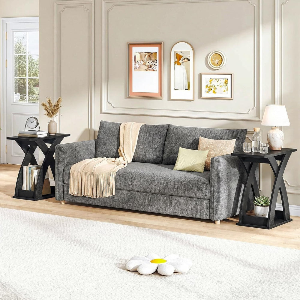 HOOBRO End Table Living Room, Narrow Side Table for Small Spaces, Black 3 Tie...