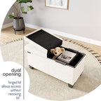STORAGEBUD Storage Ottoman Bench with Bins, 30-in Storage Bench for Bedroom End of Bed, Folding Foot Rest Ottoman for Living Room Max 660lbs, Fabric Ottomans, Beige