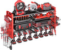 33" W Power Tool Organizer Wall Mount,4-Layer Heavy Duty Tool Storage with 10 Cordless Drill Holder,300 lb Capacity Garage Organization for Garage and Workshop,Red
