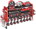 33" W Power Tool Organizer Wall Mount,4-Layer Heavy Duty Tool Storage with 10 Cordless Drill Holder,300 lb Capacity Garage Organization for Garage and Workshop,Red