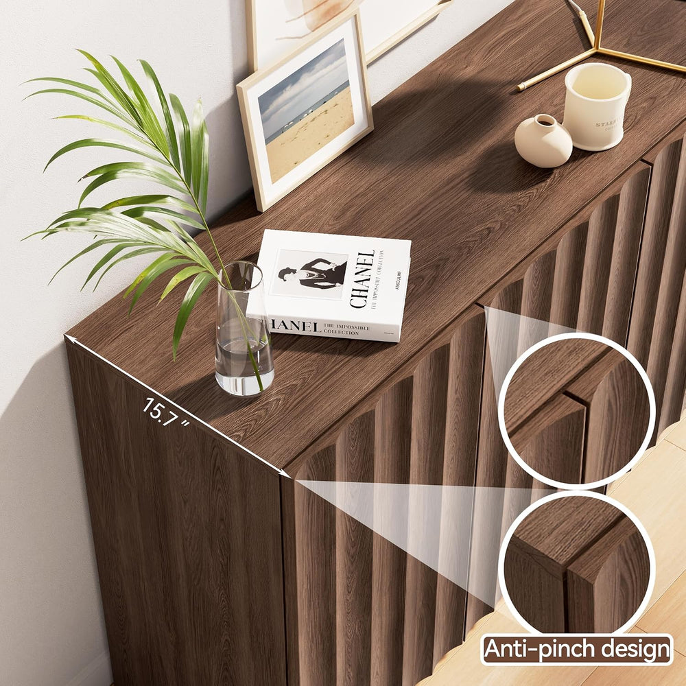 Fluted Sideboard Buffet Cabinet with Storage, 78.7" Wide Mid Century Mod...