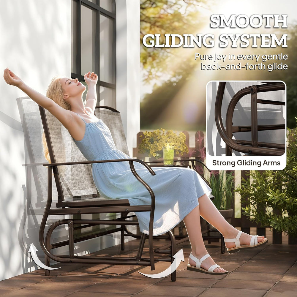 Outsunny Outdoor Glider Bench with Center Table Metal Frame Armrests Brown | ...