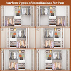 Closet System with Drawer - Reversible 5FT Wood Closet Organizer System with 2 Hanging Rods and Adjustable Shelf, Walk In Closet Organizers with Shoe Rack, Built-In Garment Rack Clothes Rack, White