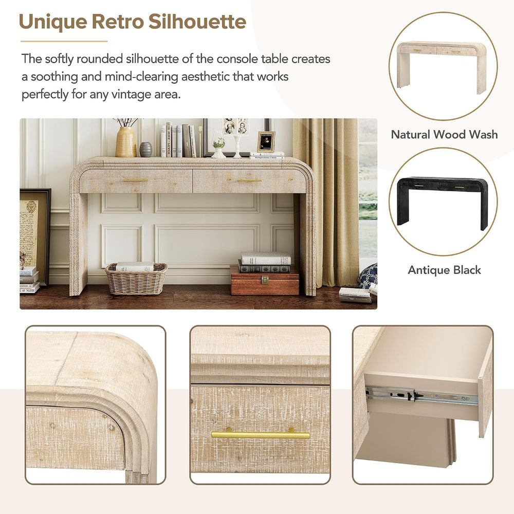 59" Unique Retro Silhouette Console Table with Open Style,Two Top Drawer...