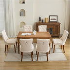 Upholstered Tufted Dining Chairs Set of 6, Fabric Side Dining Room Chairs with Nailhead Back Ring Pull Trim Solid Wood Legs, Beige