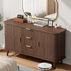 Lulive Walnut Buffet Cabinet, 55" Wide Sideboard Buffet Storage Cabinet | Rolling & Sliding Doors, 3 Wood Drawers, Bar Cabinet for Dining Room, Adjustable Shelves, Wooden Legs