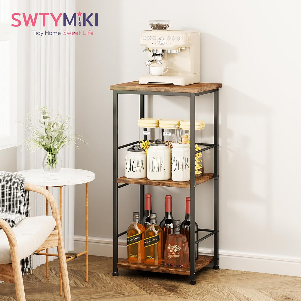 SWTYMIKI Coffee Bar Cabinet for Home - 3-Tier Sturdy Farmhouse Coffee Stand S...