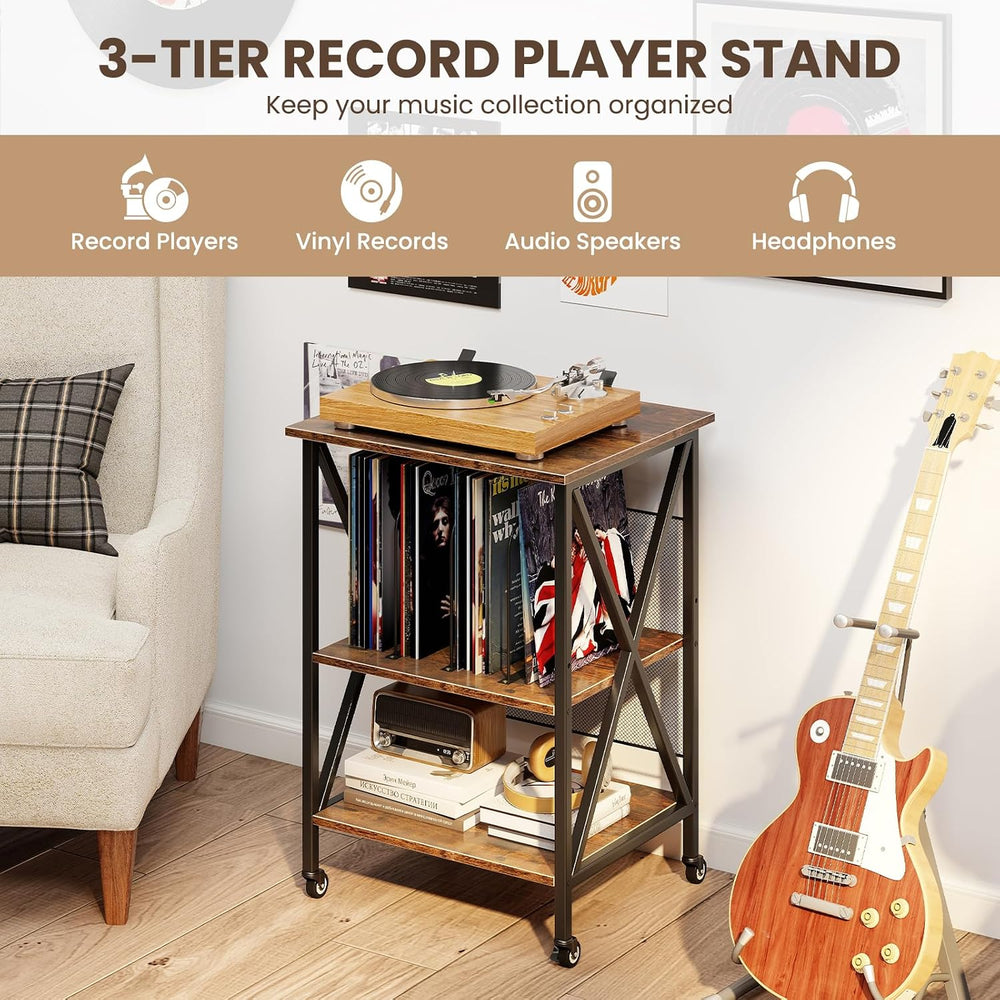 Giantex Record Player Stand with Charging Station, Turntable Stand with Recor...