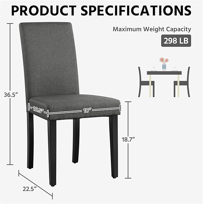 Yaheetech Dining Chairs Set of 2 Fabric Upholstered Parson Kitchen Chairs wit...