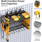 CCCEI Modular Power Tool Organizer Wall Mount with Charging Station. Garage Drill Storage Shelf with Hooks, Heavy Duty Rack, Tool Battery Holder Built in 8 Outlet. Gift for Men. Yellow, 2 Pack.