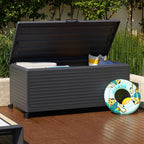 MIRADOR 281 Gallon Outdoor Storage Box Waterproof, Metal Deck Box with wheels for Patio Furniture, Garden Tools, Outdoor Cushion, Charcoal