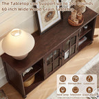 RWYHG Farmhouse TV Stand for 60 Inch TV, Wood Entertainment Center with Adjustable Shelves & Glass Door Storage Cabinet,Television Stands for 65" TVS,TV Console Table for Living Room,Bedroom,Walnut