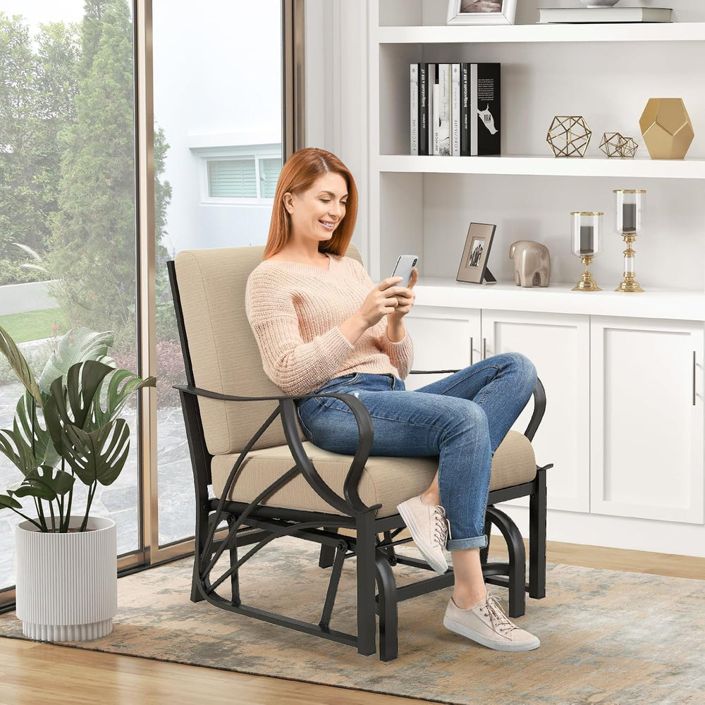 GIANTEX Patio Glider, Outdoor Rocking Chair with Thick Cushion | Sprayed Meta...