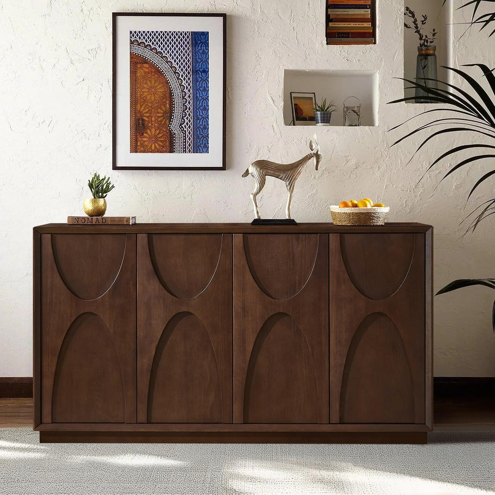 Sideboard Buffet Cabinet, Accent Storage Cabinet with 4 Doors and Adjustable ...