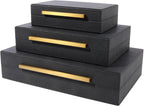 Set of 3 Decorative Boxes with Lids, Faux Shagreen Nesting Decorative Box for Home Decor, Jewelry Boxes, Photo Boxes, Keepsake Storage Boxes (Black)