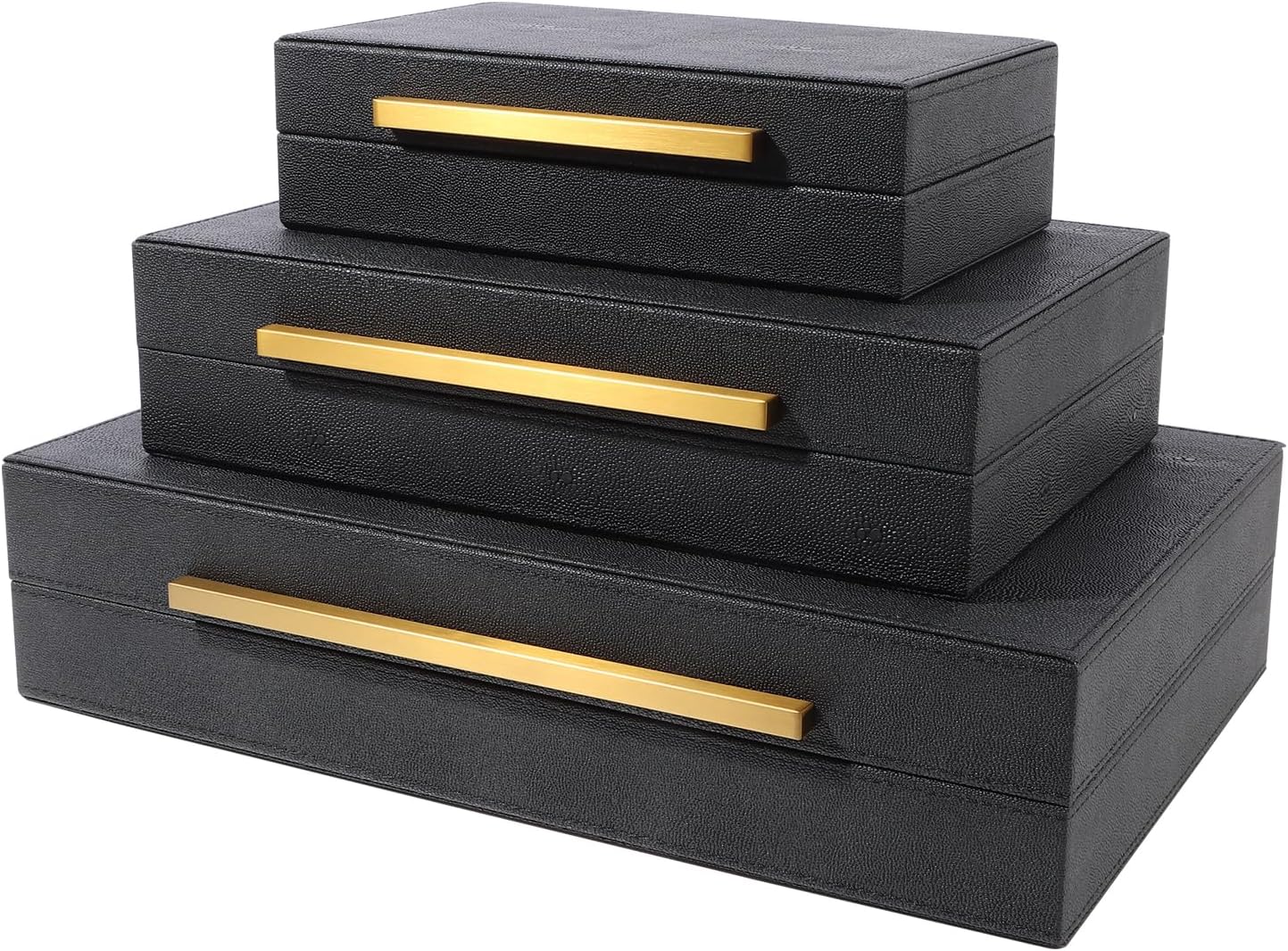 Set of 3 Decorative Boxes with Lids, Faux Shagreen Nesting Decorative Box for Home Decor, Jewelry Boxes, Photo Boxes, Keepsake Storage Boxes (Black)