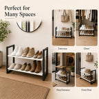 2-Tier Shoe Rack for Closet & Entryway, Stackable Shoe Organizer, Screw-Fastened Metal Frame for Less Wobble, Heel-Friendly Non-Woven Shelves, 11.8" Deep Space-Saving Shoe Storage (Black)