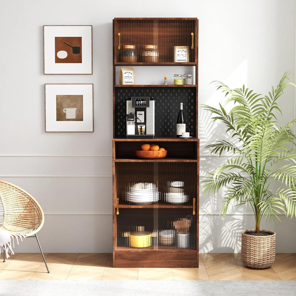 71" Kitchen Hutch Cabinet with Storage Pantry Storage Cabinet with Strip...