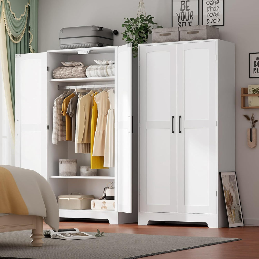 Wooden Armoire Wardrobe Closet, Wardrobe Cabinet with Door and Shelves, Frees...