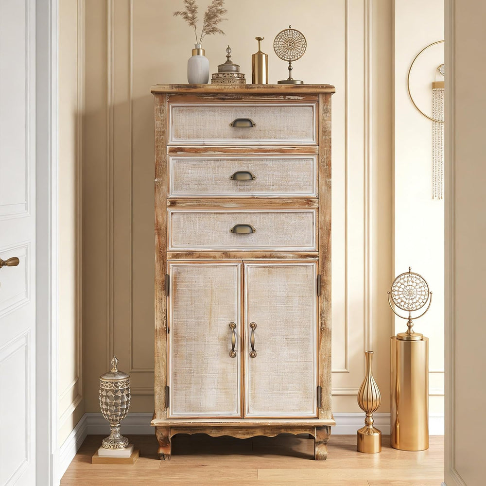 Rustic Tall Storage Cabinet - Distressed Solid Wood Frame Accent Cabinet with...