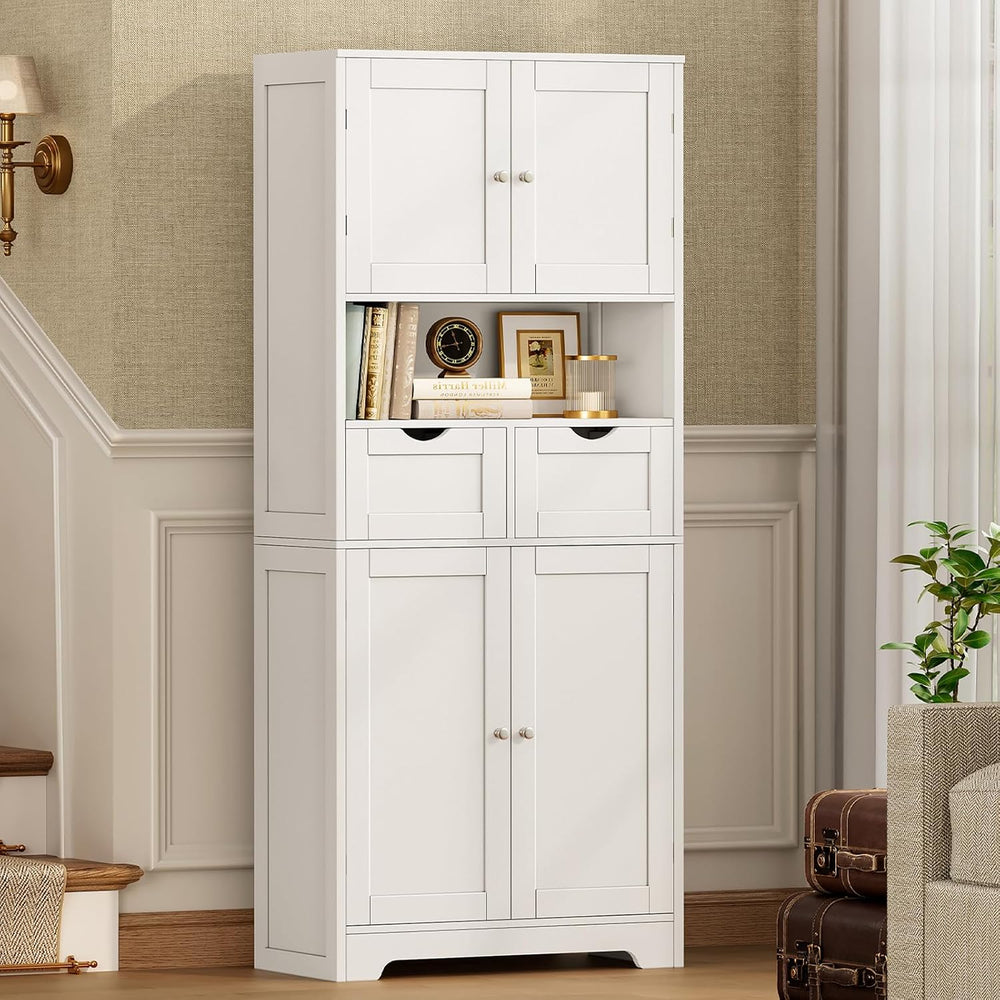 TEENFON 57.8" H Tall Bathroom Storage Cabinet with 4 Doors & 2 Adjus...