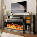 oneinmil 36 Inch 3-Sided Glass Fireplace TV Stand for TVs up to 80", Rustic Media Entertainment Center Console Table with Glass Door Closed Storage, Set of TV Table, Grey