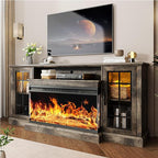 oneinmil 36 Inch 3-Sided Glass Fireplace TV Stand for TVs up to 80", Rustic Media Entertainment Center Console Table with Glass Door Closed Storage, Set of TV Table, Grey