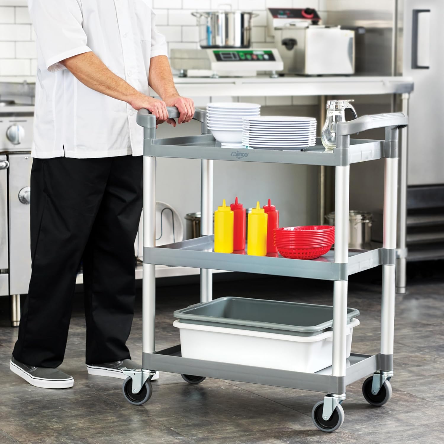 Winco Utility Cart , 32"L x 16-1/8"W x 36-3/4", Gray