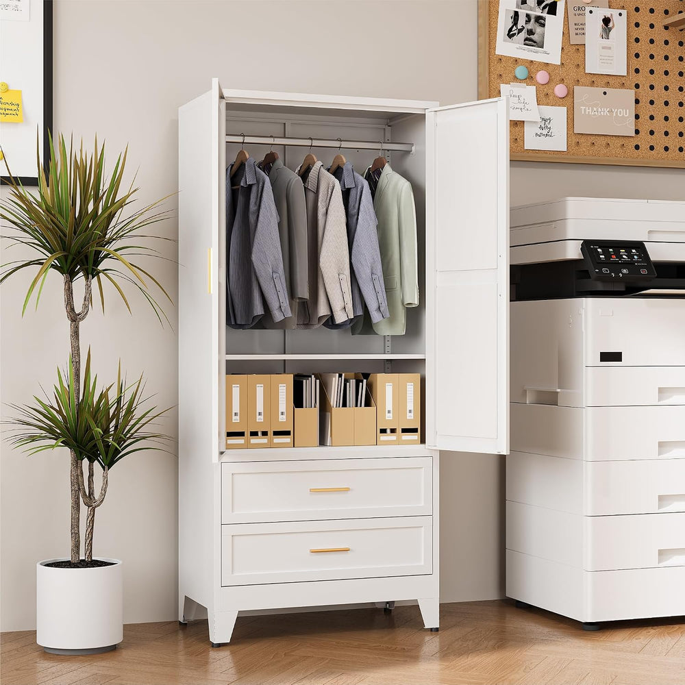 COFaR 71" Metal Wardrobe Closet with 2 Drawers & Hanging Rod, Freest...