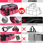 Extra large Cleaning Caddy Bag Built-in Sturdy Support Board, Cleaning Organizer with Detachable Divider, Cleaning Supply Tote with Adjustable Shoulder Strap (Pink, 19'' x 11'' x 11'')