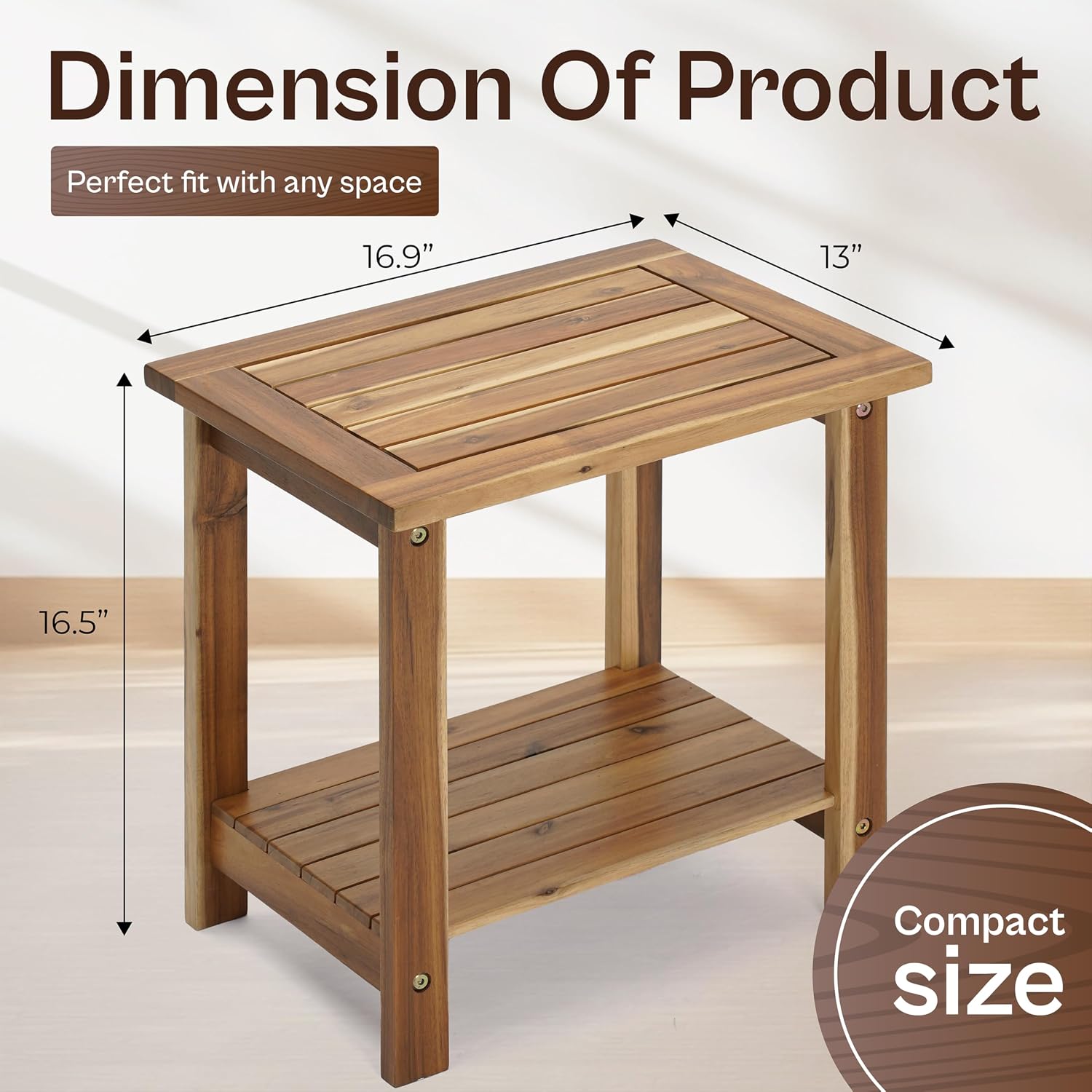2-Tier Adirondack Side Table – Weather Resistant Wooden End Table, Rectangular Rustic Outdoor & Indoor Small Table for Patio, Garden, Lawn, Porch or Living Room (Natural)