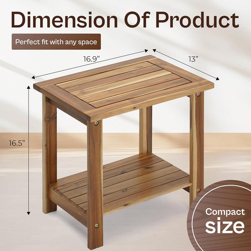 2-Tier Adirondack Side Table – Weather Resistant Wooden End Table, Rectangular Rustic Outdoor & Indoor Small Table for Patio, Garden, Lawn, Porch or Living Room (Natural)