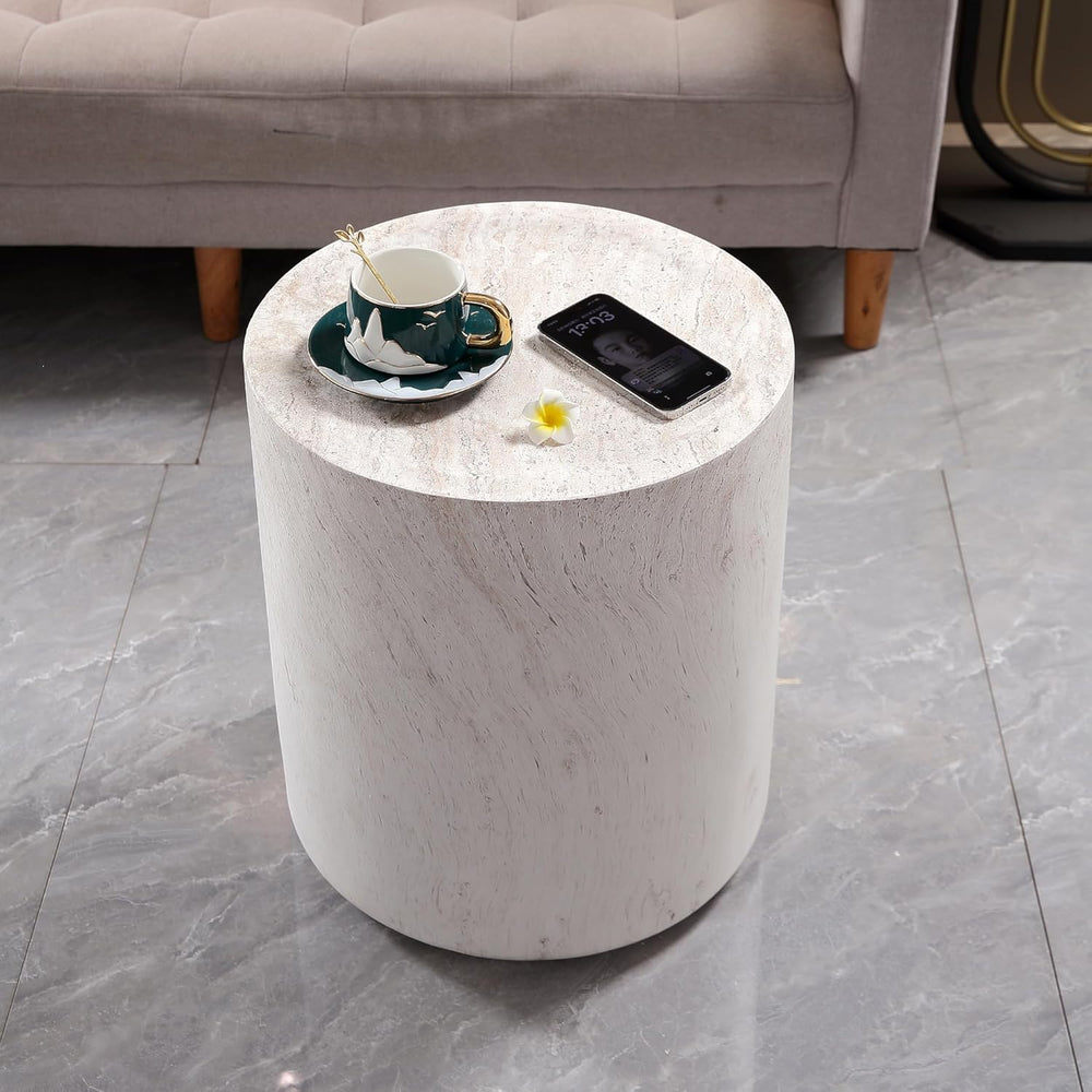 Light Travertine Finish Round Magnesium Oxide Side Table, 15.75 Inch Diameter...